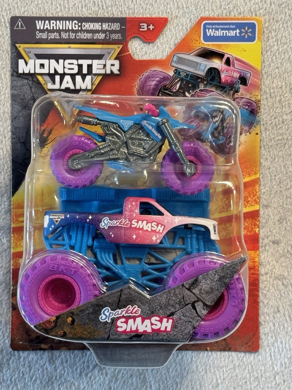2025 Monster Jam Sparkle Smash Monster Truck & Dirt Bike Walmart Exclusive 1:64
